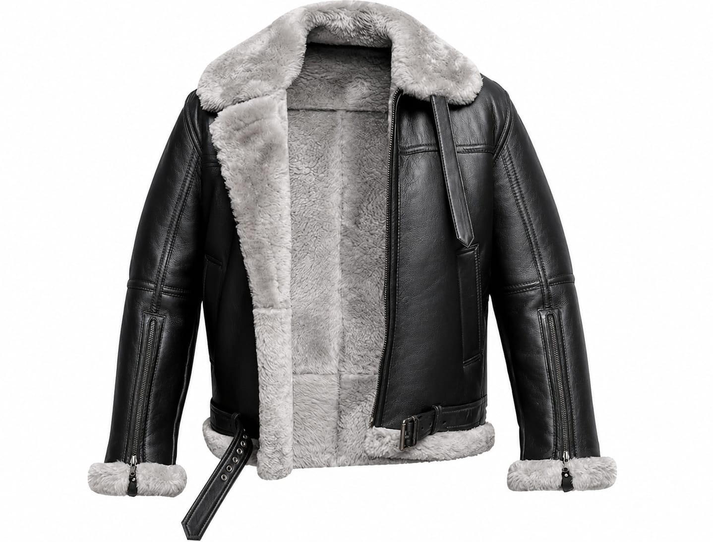 Men\'s RAF B3 Aviator Sheepskin Leather Black Bomber Jacket Pilot Flight Coat