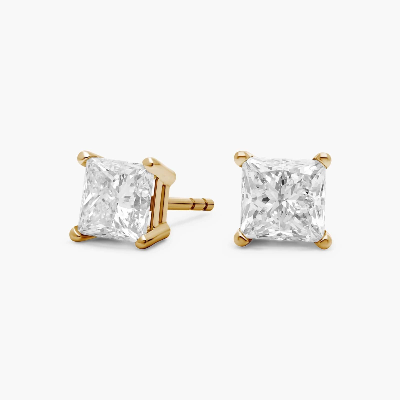 2CTW Princess Cut Natural Diamonds 14k Solid Yellow Gold Studs Earrings For Wife