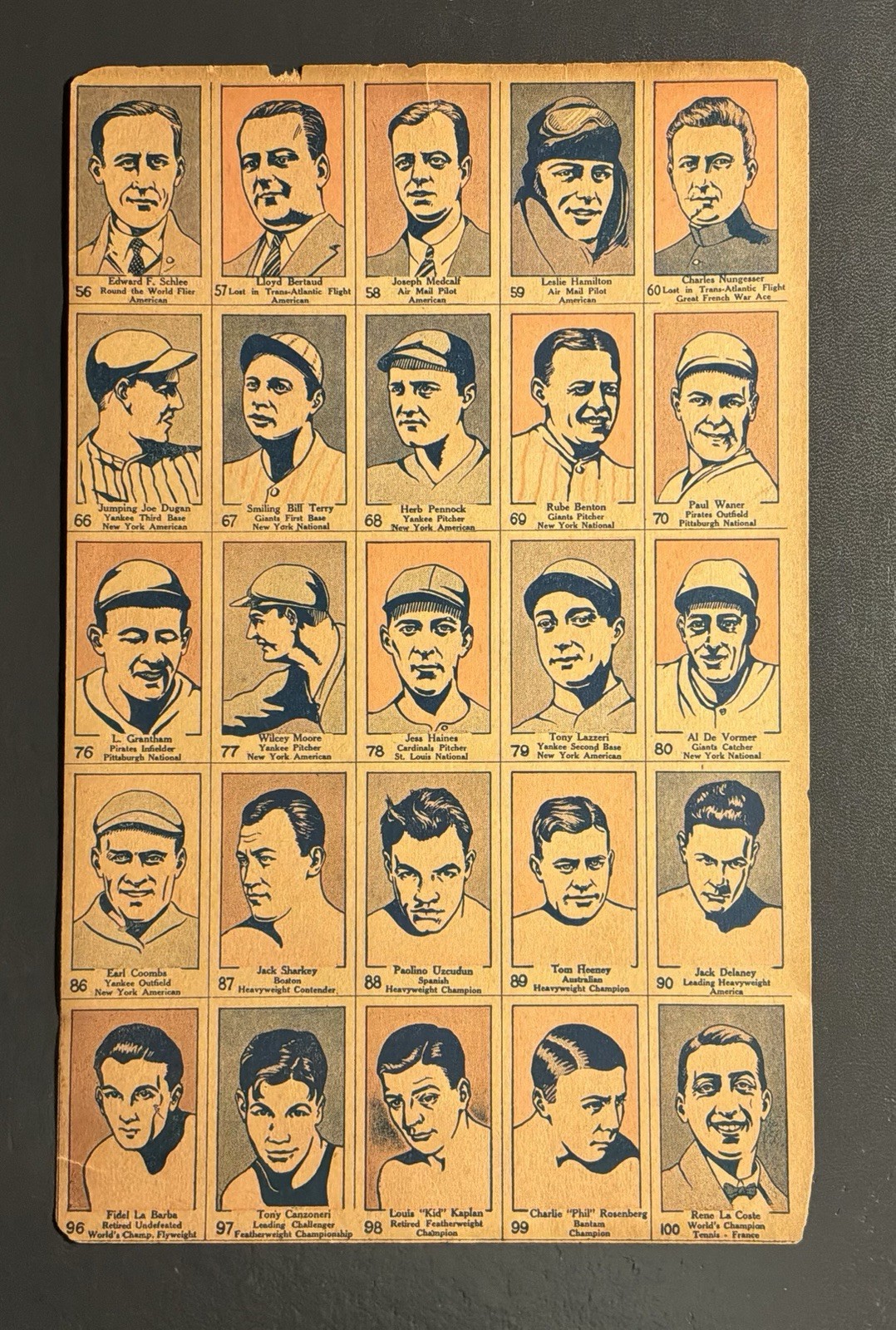 1928 W513 Uncut Sheet HOF Bill Terry Paul Waner Tony Lazzeri 1928 W513 Uncut Sheet HOF Bill Terry Paul Waner Tony Lazzeri