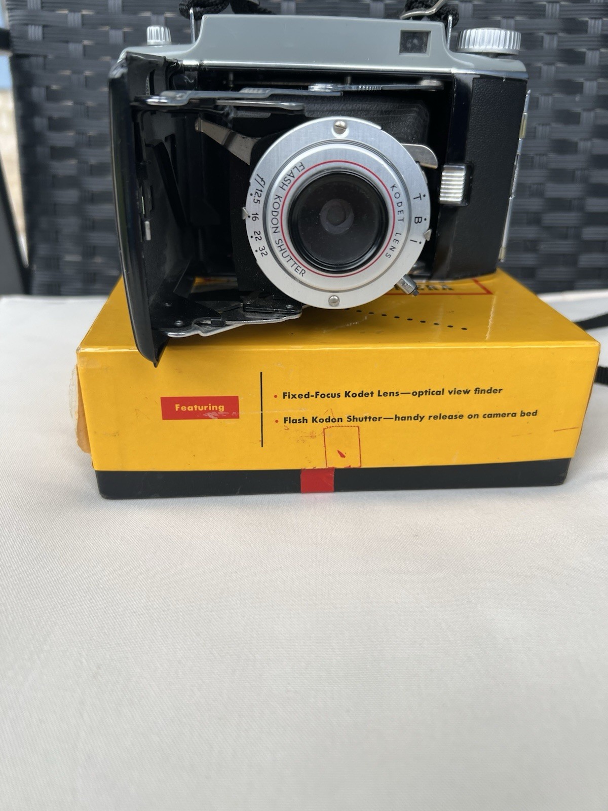 Kodak Tourist II Folding Camera Black Silver Vintage