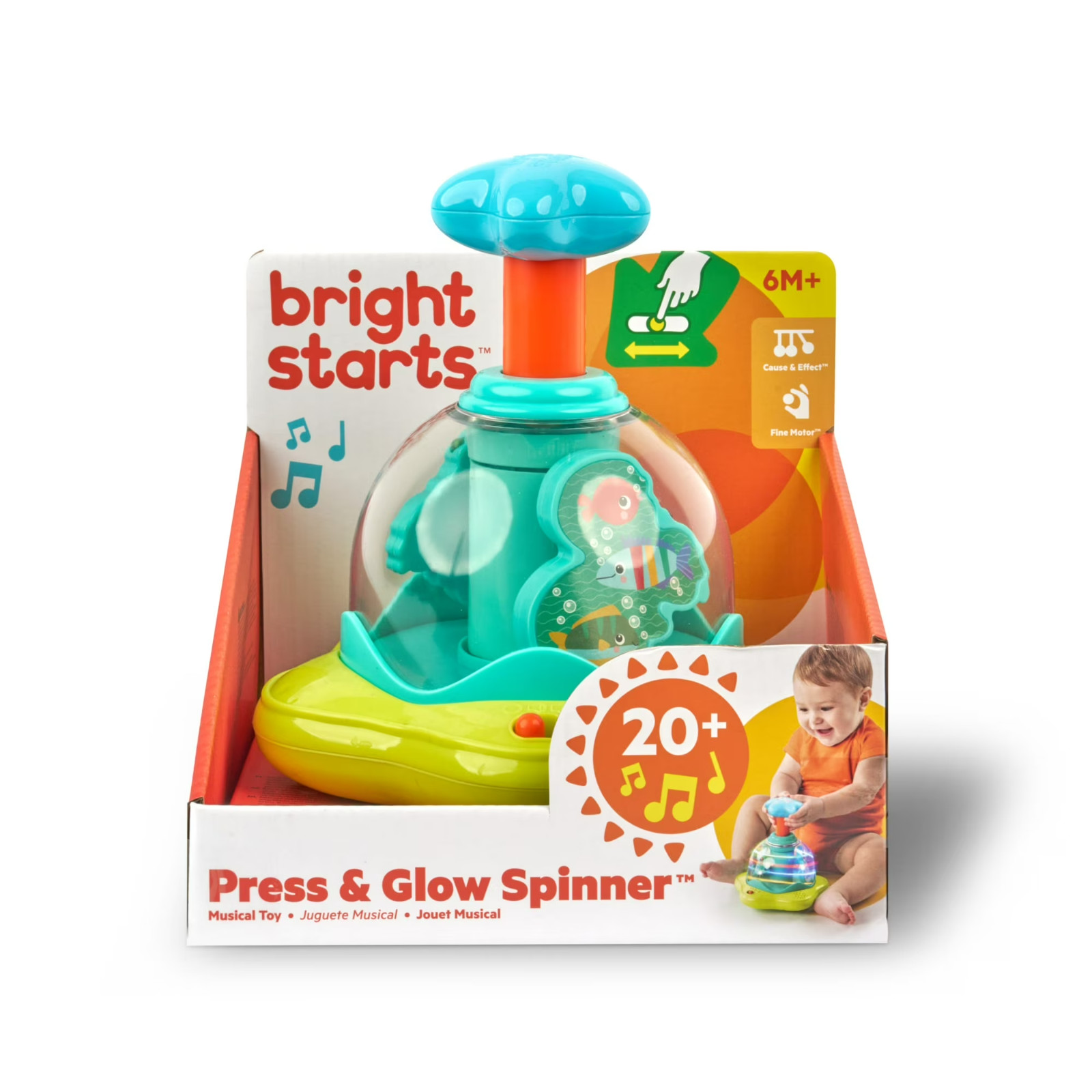 Bright Starts Press & Glow Spinner Baby Toy Lights Sounds Ages 6M+ Bright Starts Press & Glow Spinner Baby Toy Lights Sounds Ages 6M+