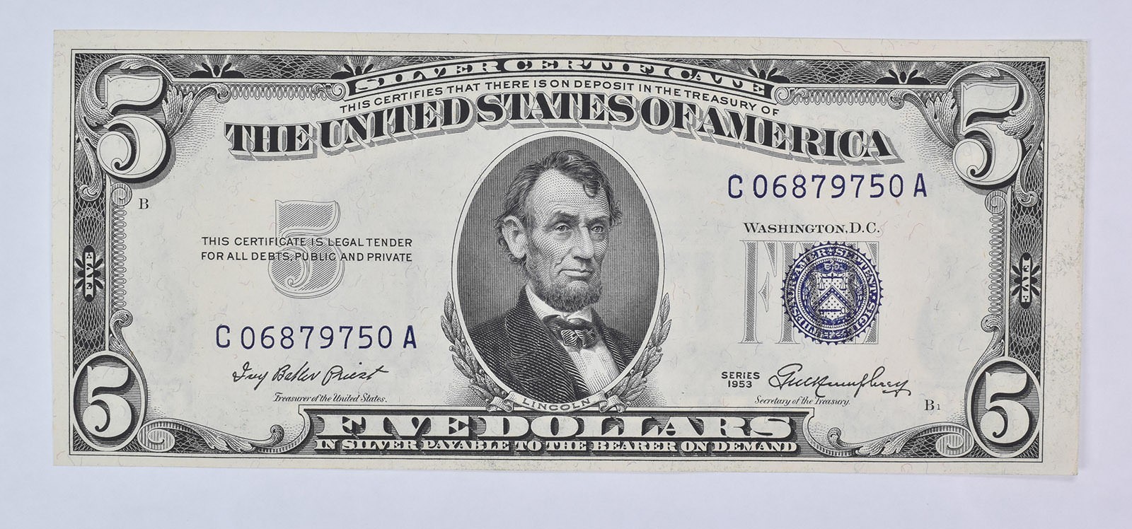 1953 $5 Silver Certificate Blue Seal Uncirculated 1953 $5 Silver Certificate Blue Seal Uncirculated