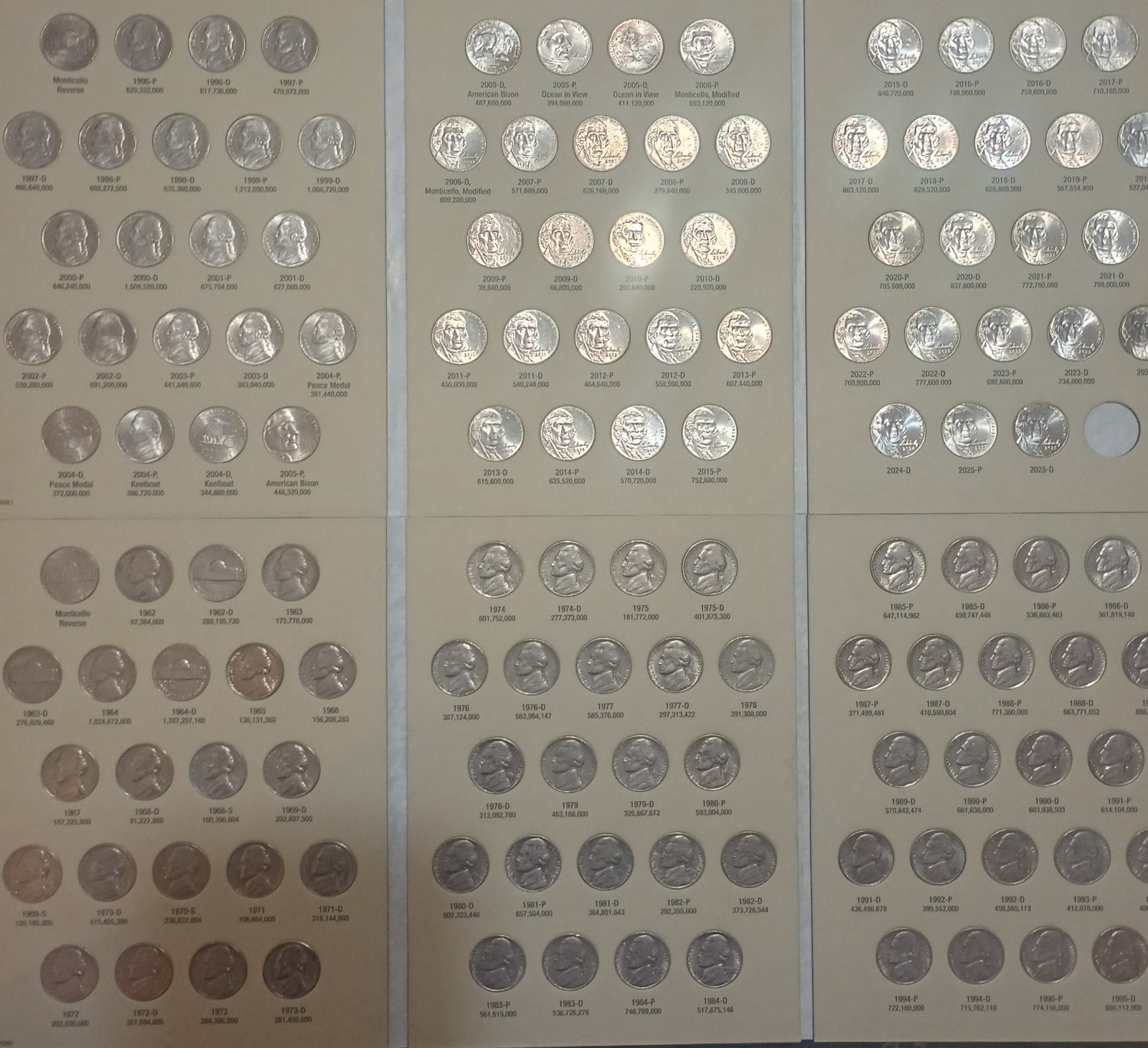 1962 - 2025 JEFFERSON NICKELS COMPLETE SET  Circulated And Uncirculated Mix