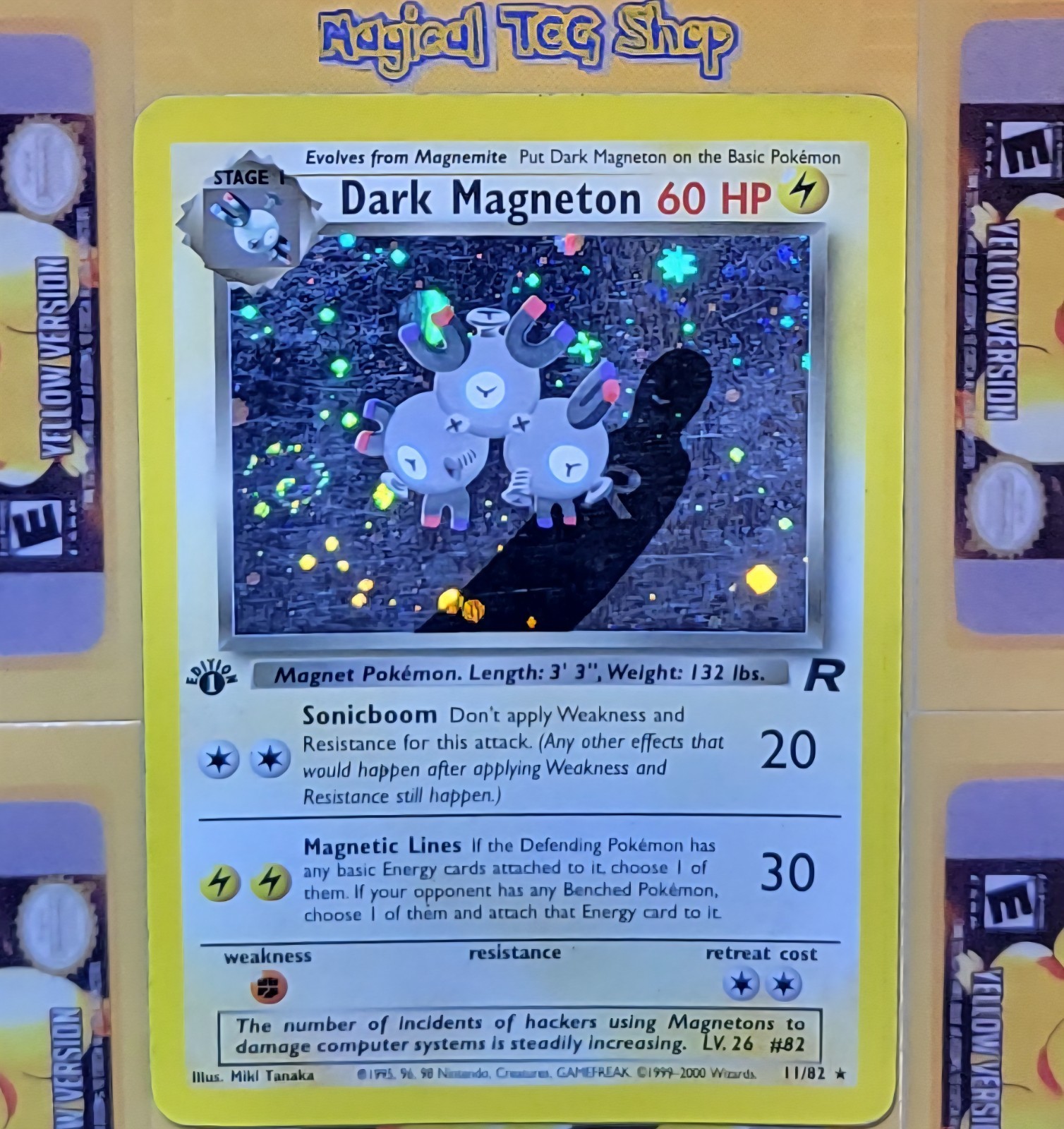 Pokemon Dark Magneton Team Rocket 1st Edition Holo Rare 11/82 Holo Swirl HP DMG