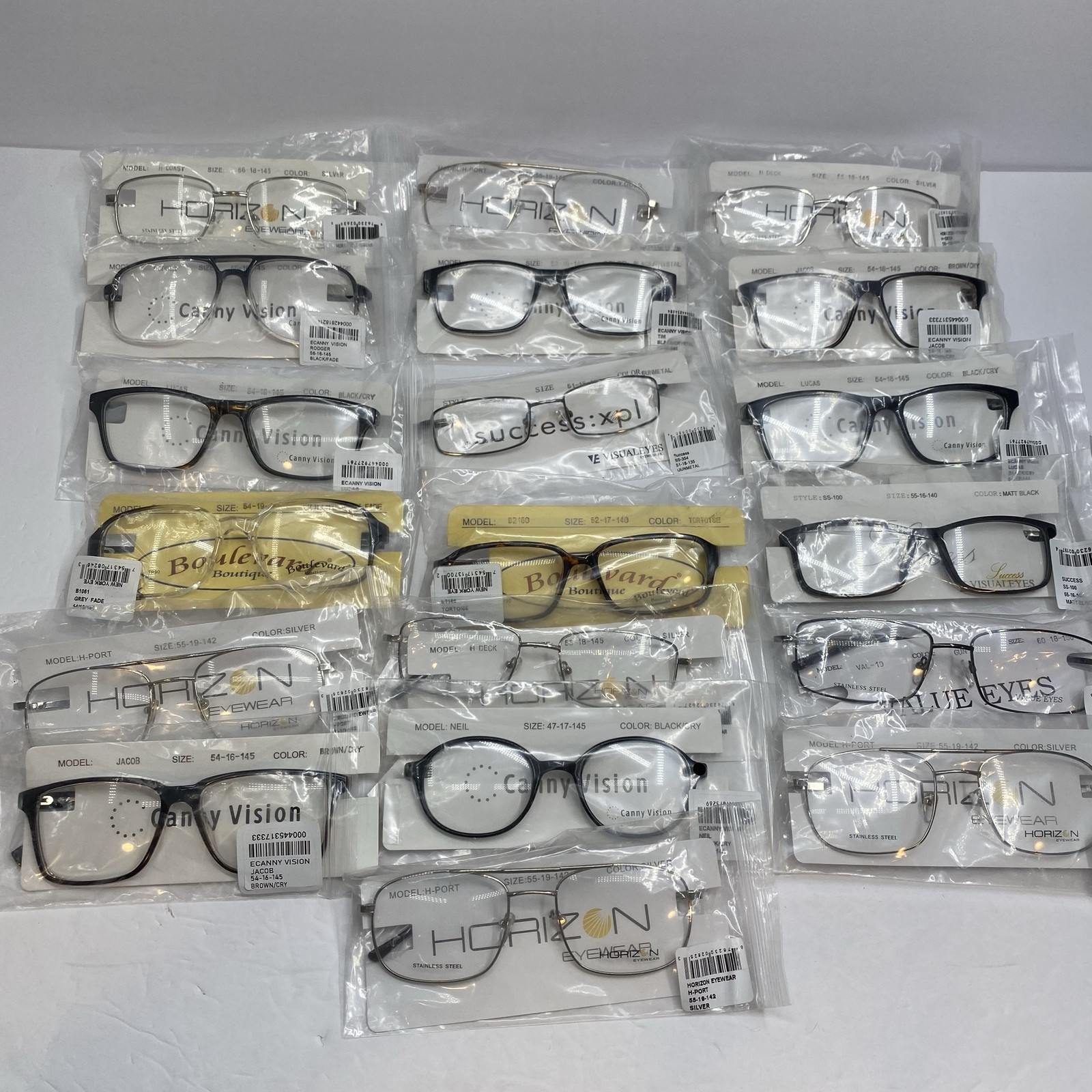 Lot Of 19 Mens Eyeglasses Frames Mixed Brands Full Rim Metal Plastic Styles Bulk