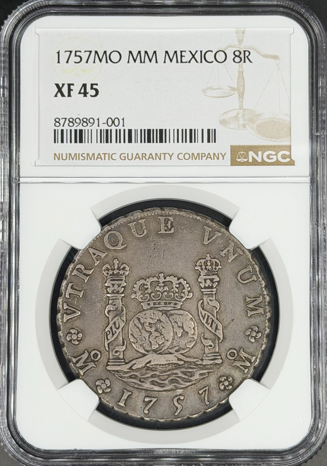 1757 Mo-MM 8 Reales Pillar Dollar Spanish Colonial Mexico NGC XF-45 