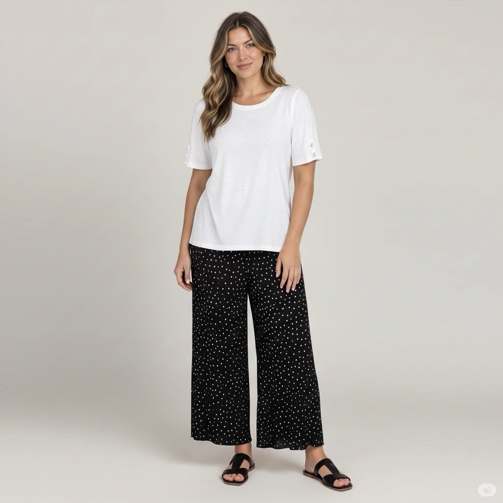 J.Jill Wearever Women’s L Black/White Polka Dot Pleated Cropped Pants
