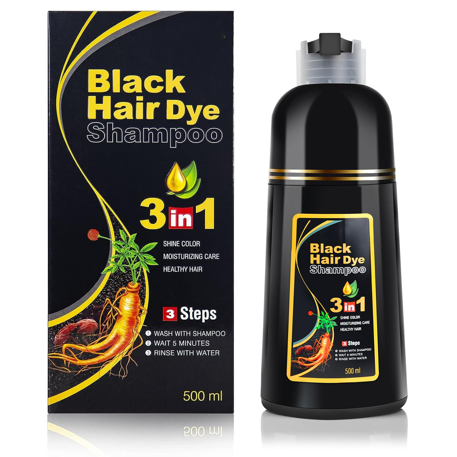MEIDU Black Hair Dye Shampoo 3 in 1, Shampoo for Color Treated Hair 100% Gray