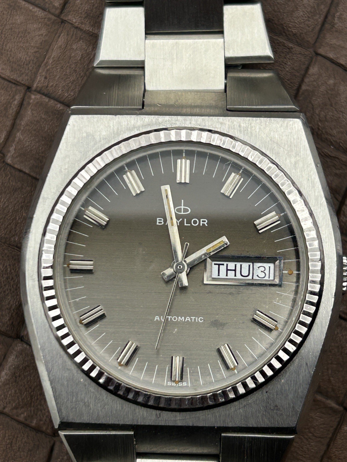 Vintage BAYLOR men\'s automatic watch day/date swiss ETA 2789 17Jewels 1970s