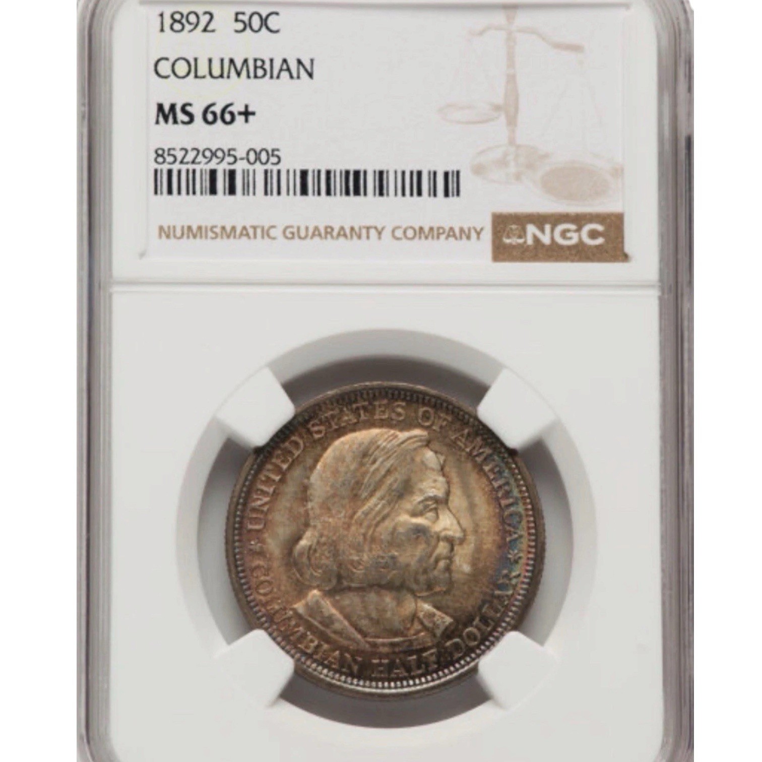 1892-Chicago Columbian Expo Silver Half Dollar-NGC MS66+ - High Grade-Gorgeous