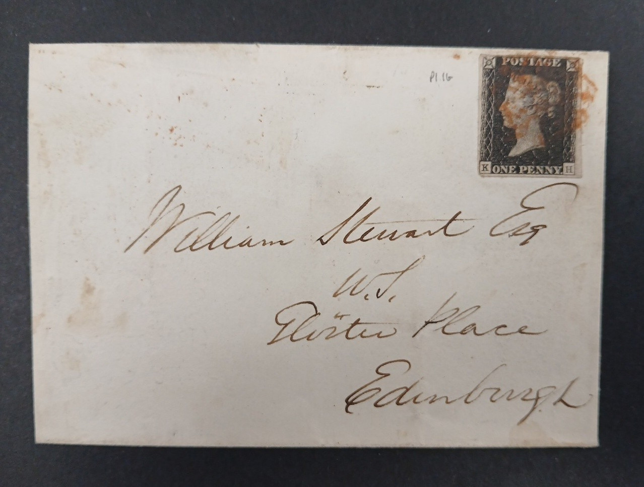 GB  1840 1d Black 4 margin on cover to Edinburgh Red MX