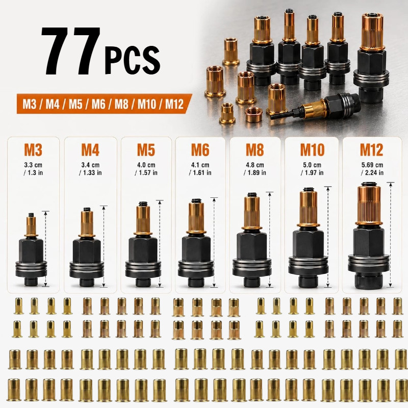 Carbon Steel Hand Riveter kit, Rivet Nut Tool Set, Rivet Nut Mandrel Set M3-M12