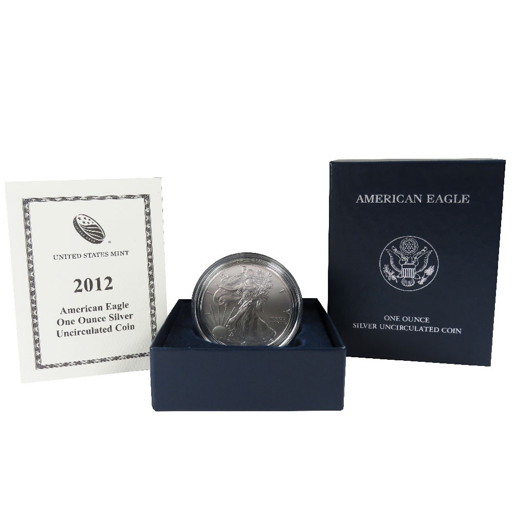 2012-W Burnished $1 American Silver Eagle Box, OGP & COA 2012-W Burnished $1 American Silver Eagle Box, OGP & COA