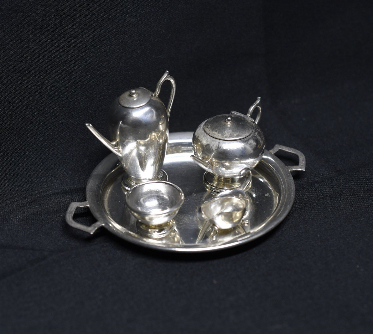 Antique Barker Bros. Sterling Silver Miniature Tea Service Set W/Tray, ca. 1936