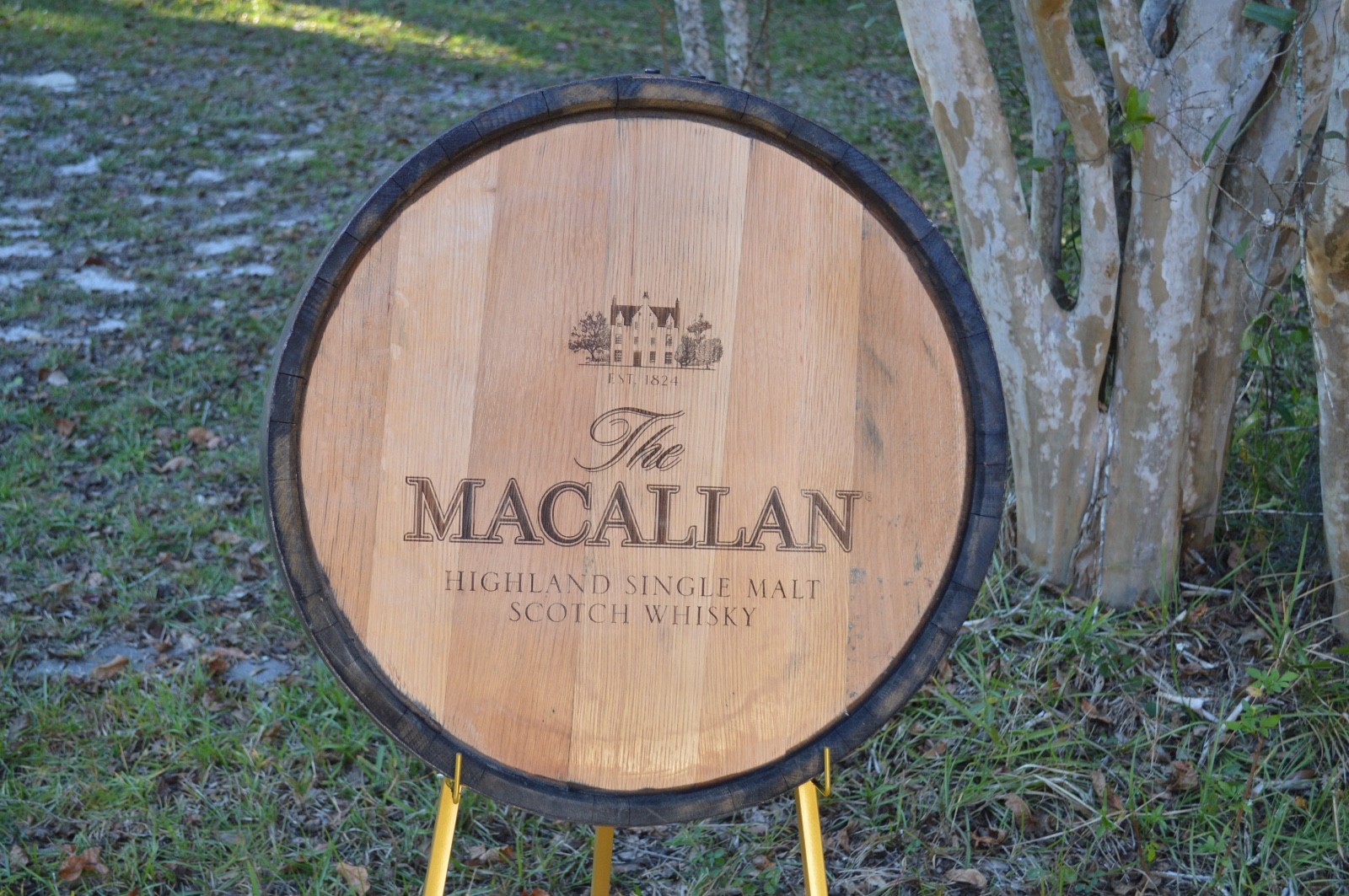 Macallan Scotch Whisky Barrel Lid/Head with Outside Metal Ring and Staves Macallan Scotch Whisky Barrel Lid/Head with Outside Metal Ring and Staves