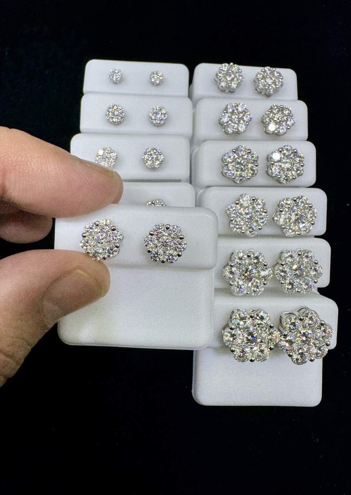 925 Sterling Silver VVS Moissanite Flower Cluster Stud Earrings Iced Out 5-14mm