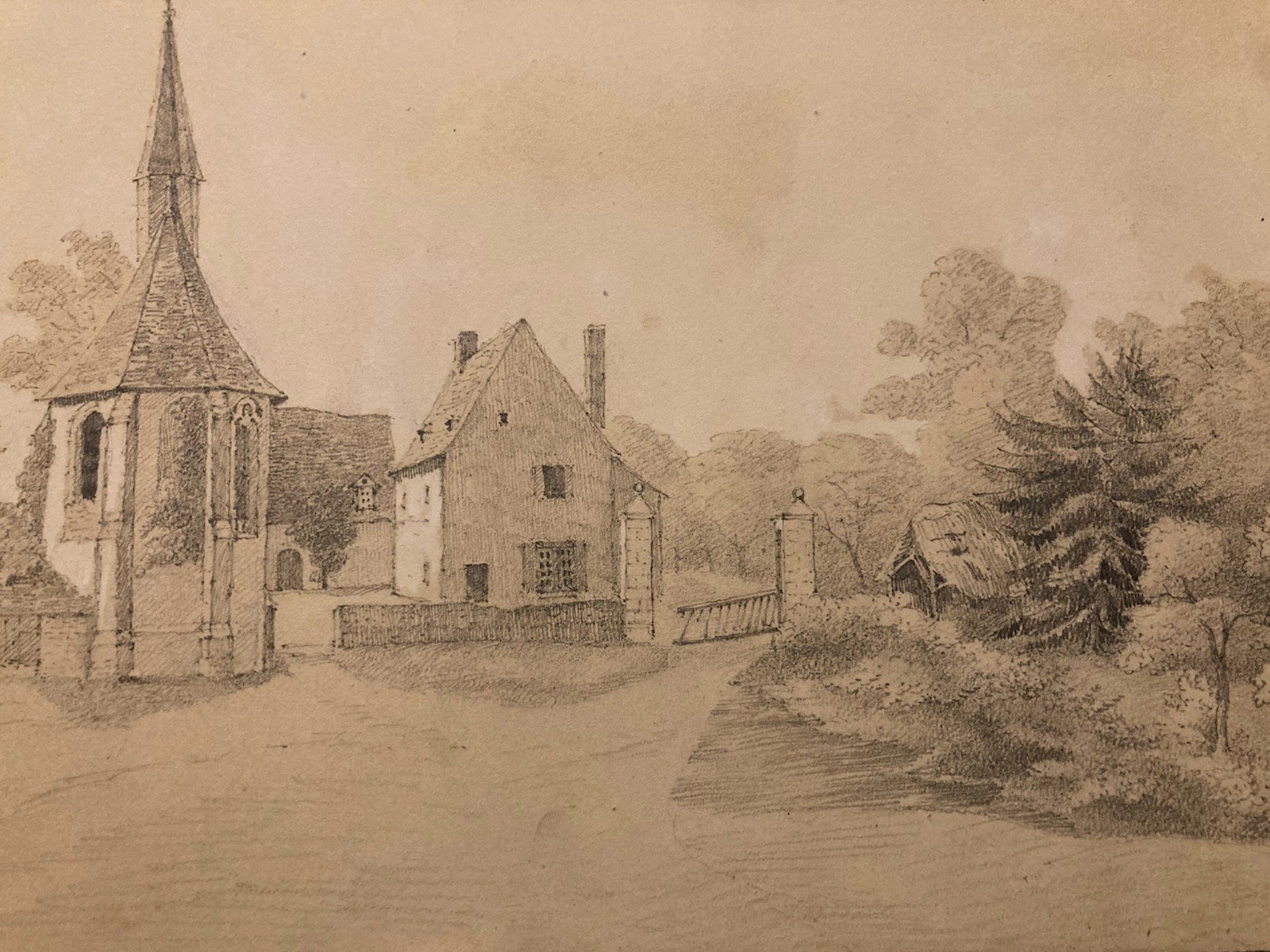 19th Century 1830 Pencil Drawing Savoy Mountain Village to Identify Antique Art 19th Century 1830 Pencil Drawing Savoy Mountain Village to Identify Antique Art