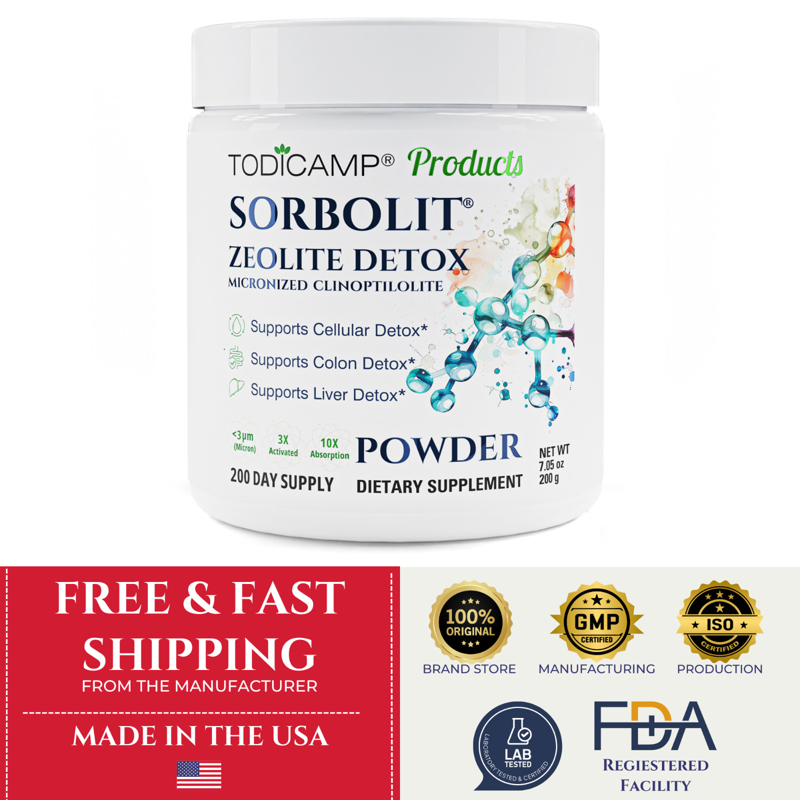 Zeolite Clinoptilolite Powder by TODICAMP® - Ultra FINE 1-2 µm - 200 Days Supply