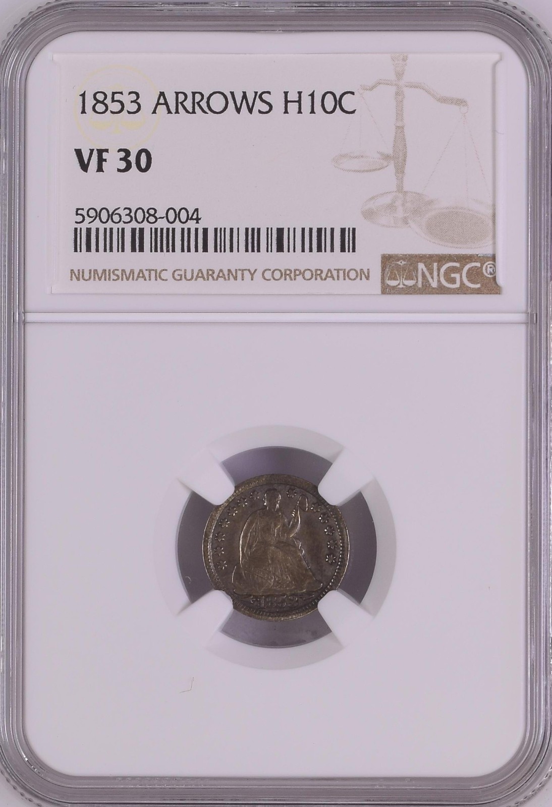 1853 Arrows Seated Liberty Half Dime NGC VF-30