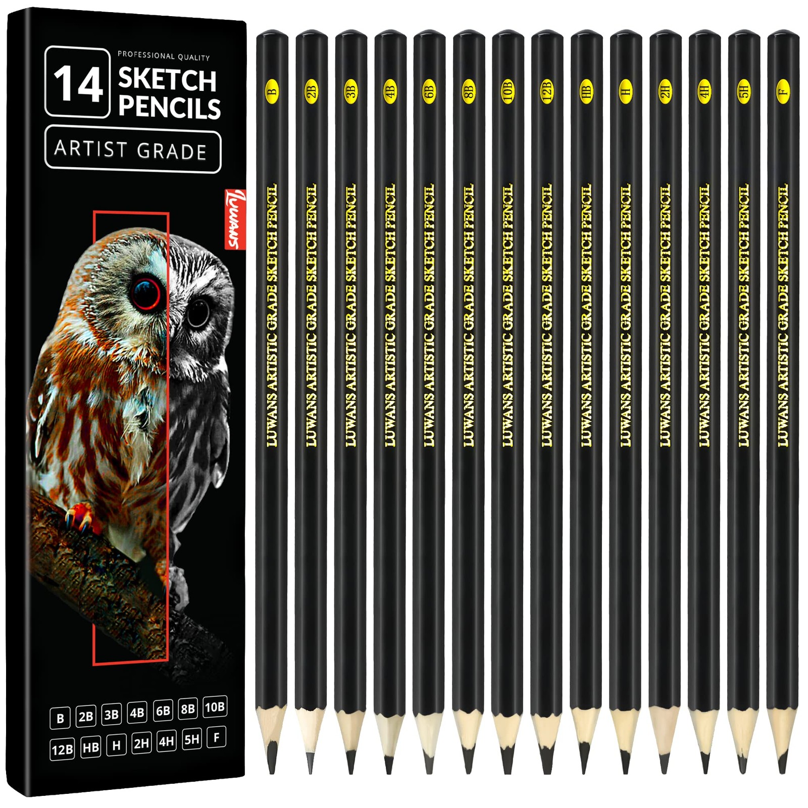 Drawing Pencils Set of 14 B  12B Sketching Pencils for Drawing, Shading & Doo...