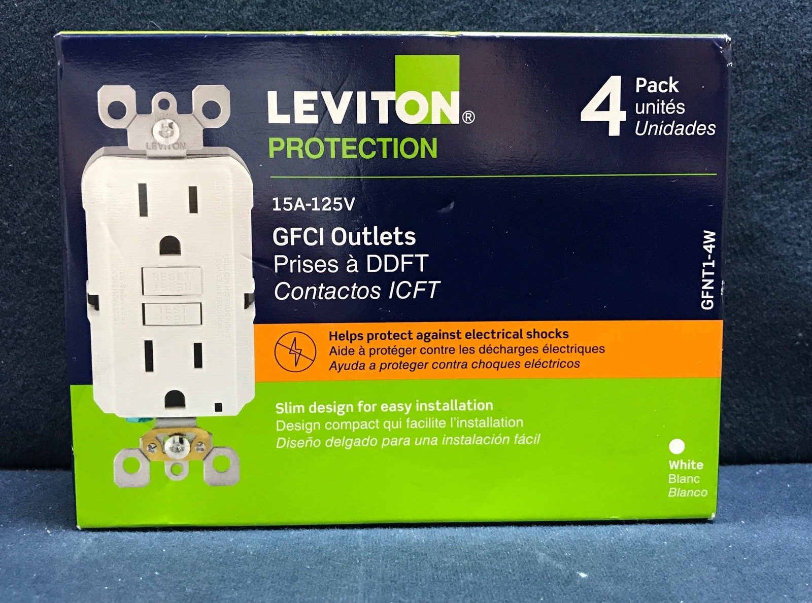 Leviton M22-GFNT1-4W 15A-125V Duplex Outlet - White - (Pack of 4)