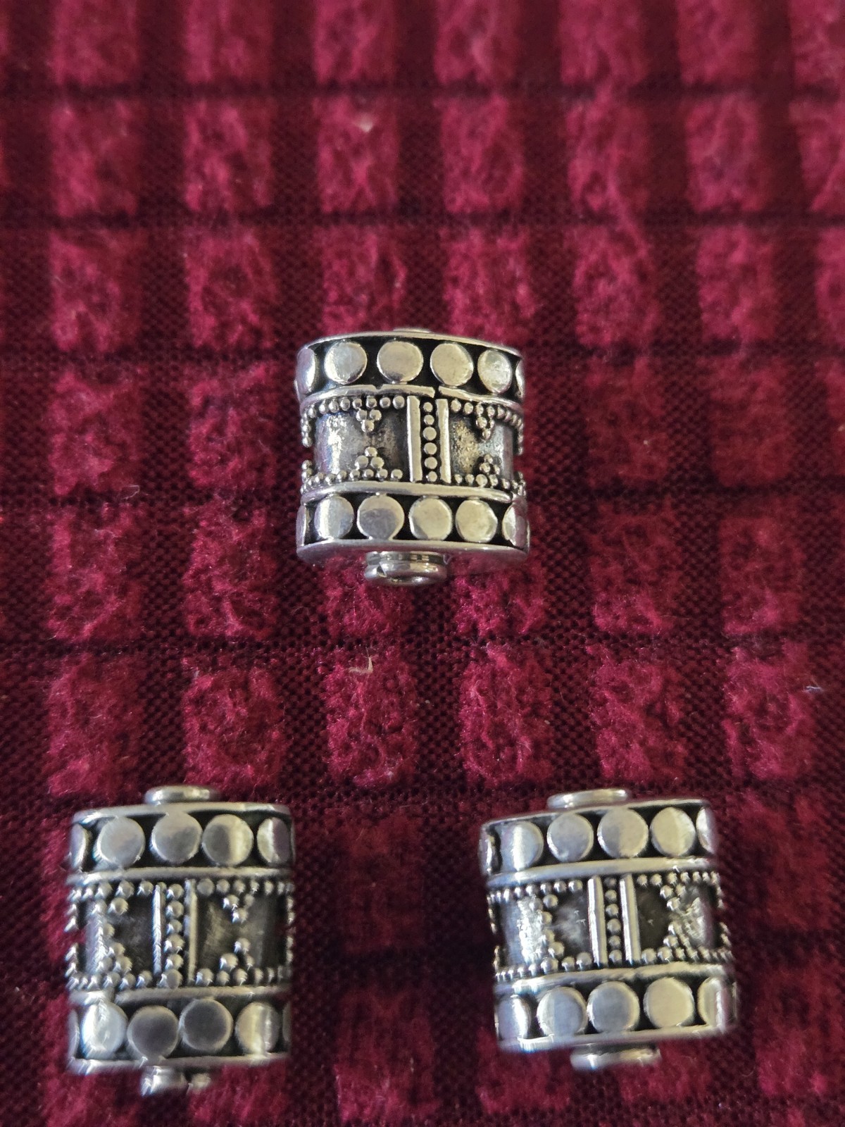 Lot Of 3 Sterling Silver Handcrafted Bali Beads, 12x11x7mm Lot Of 3 Sterling Silver Handcrafted Bali Beads, 12x11x7mm
