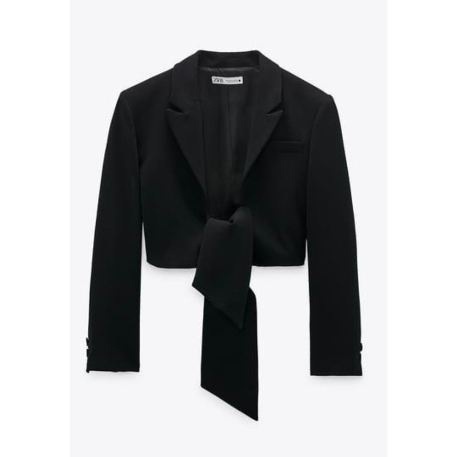 Zara Black Cropped Tie Front Blazer Jacket NWT Women’s Size Small