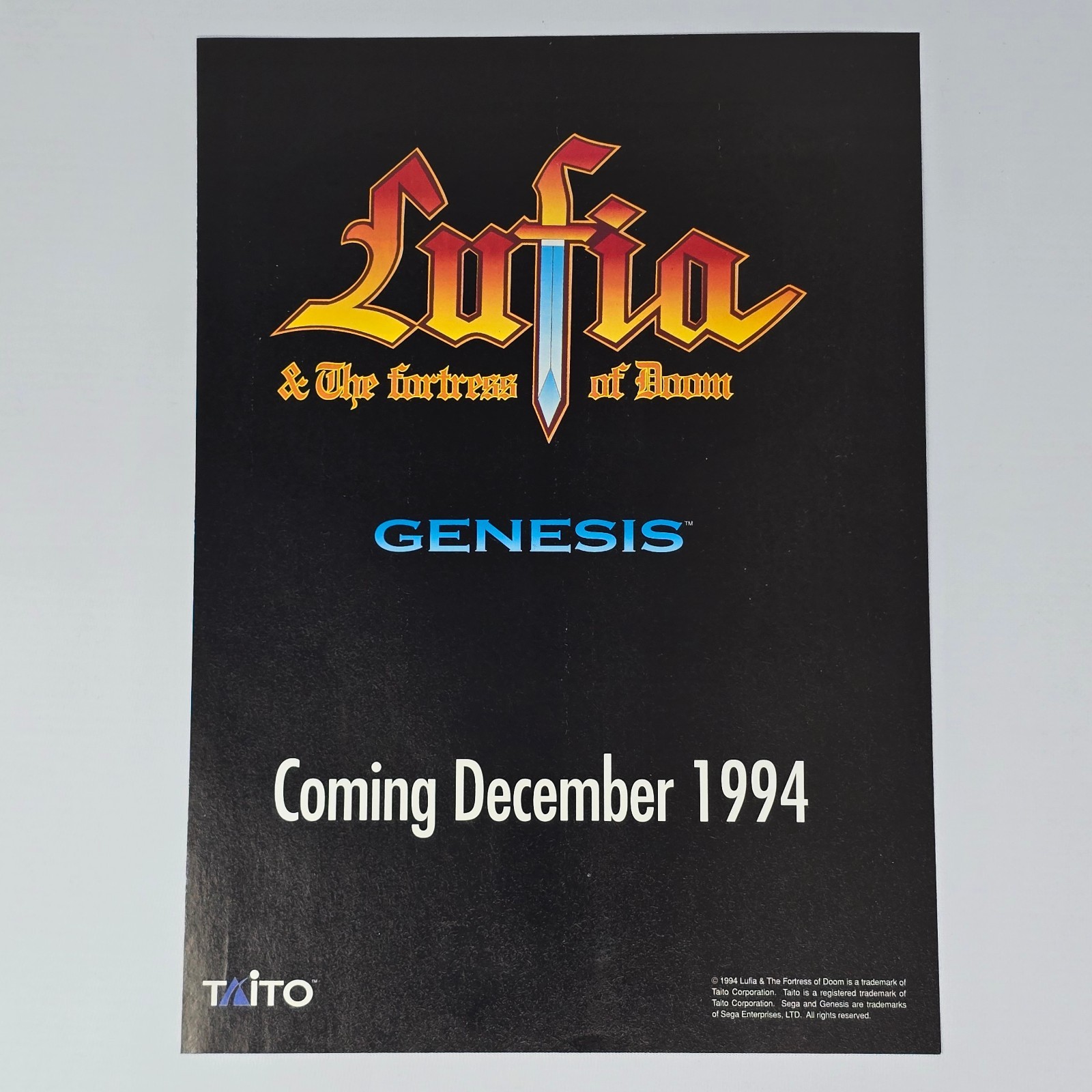 Lufia & the Fortress of Doom Sega Genesis Dec 1994 Print Ad/Poster Promo Art