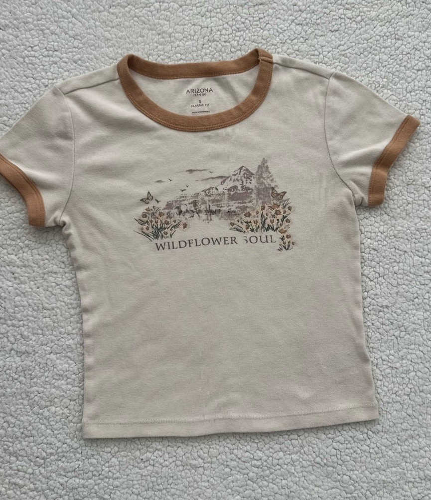 Womens Wildflower Soul Ringer Tee Indie Sleaze Boho Hippie 90s Y2K Size S Womens Wildflower Soul Ringer Tee Indie Sleaze Boho Hippie 90s Y2K Size S