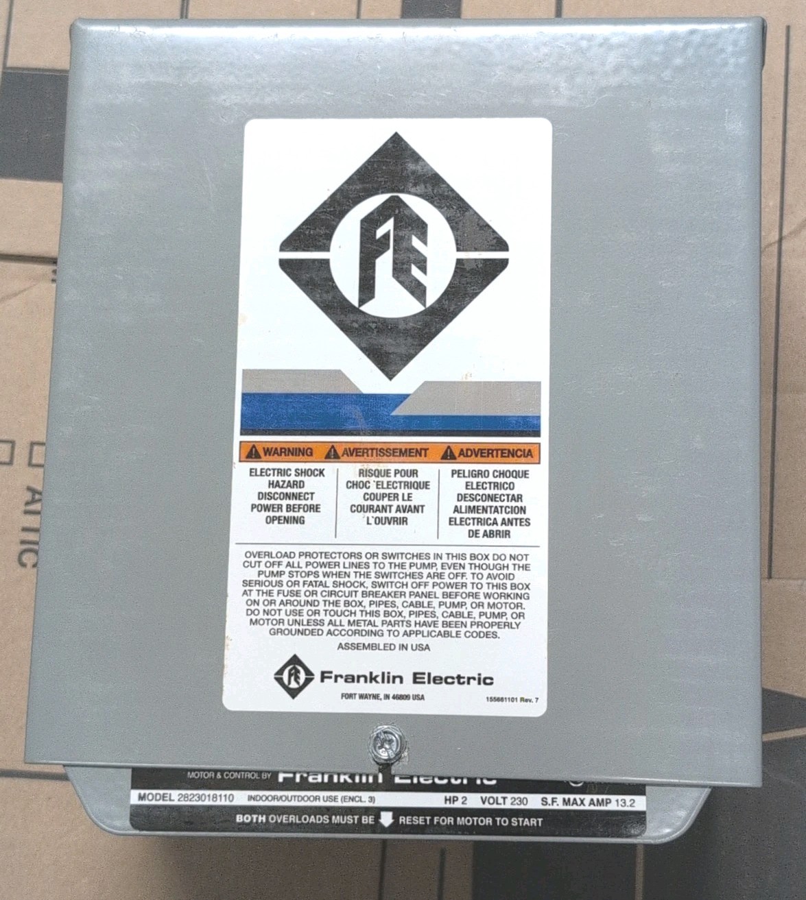 Franklin 2823018110 2HP Standard Control Box 230V S.F. Max Amp 13.2