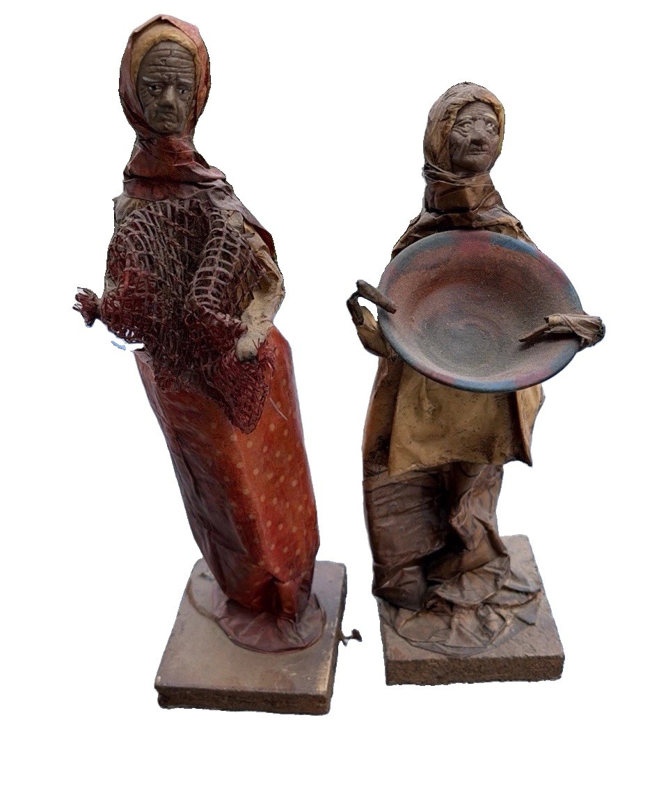2~ Mexican Folk Art Figurines Paper Mache Vintage