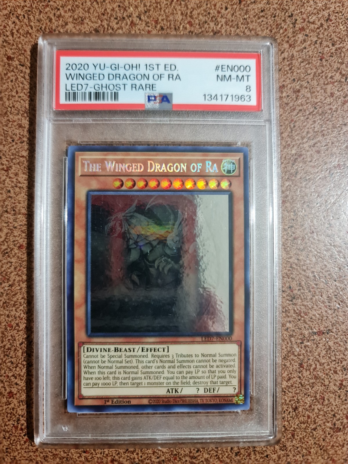 Konami Yu-Gi-Oh The Winged Dragon of Ra Ghost Rare Foil PSA 8 2020