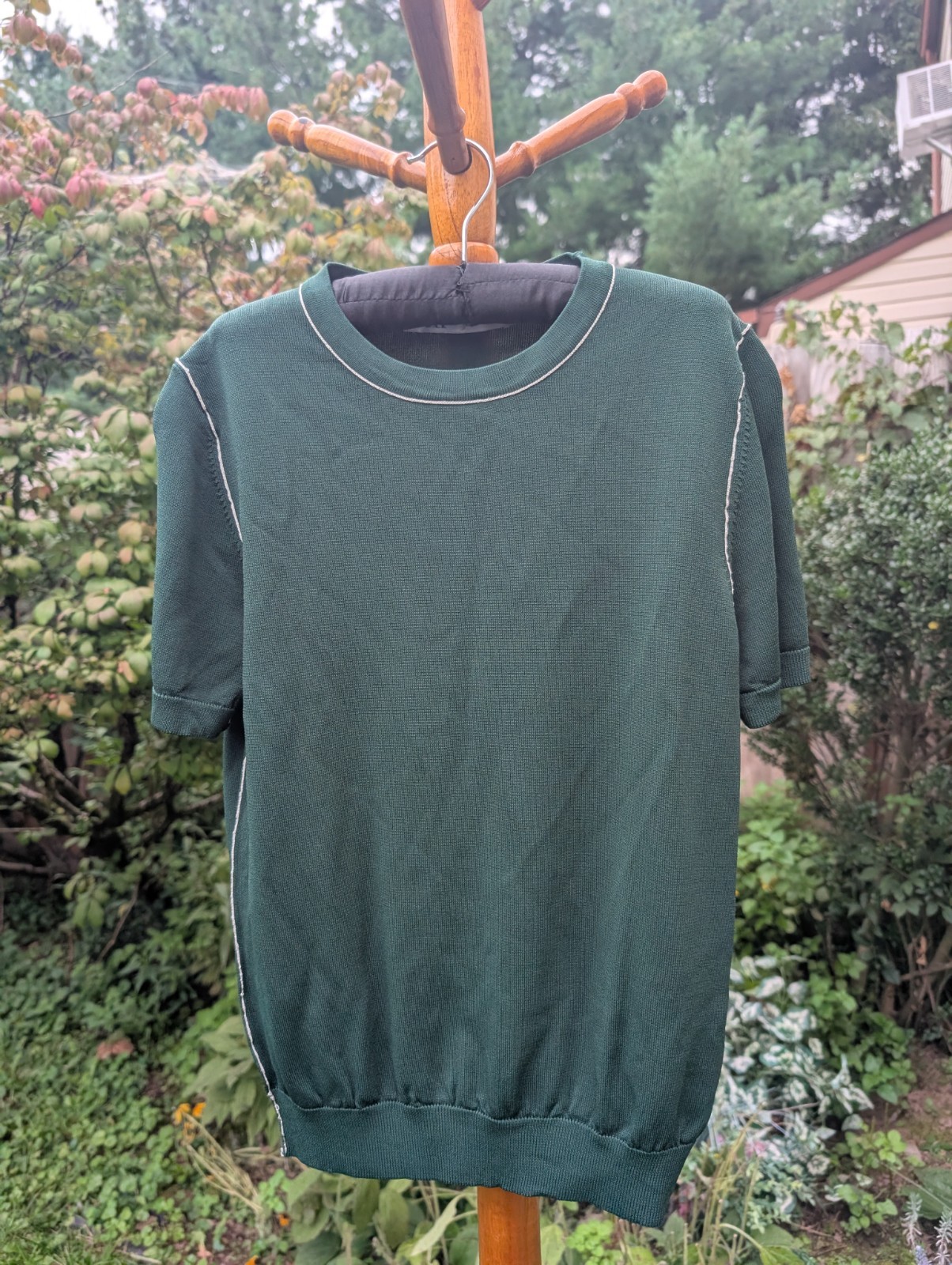 Zara Forest Green Short Sleeve Women Pullover White Stitching Top Fashion Shirt