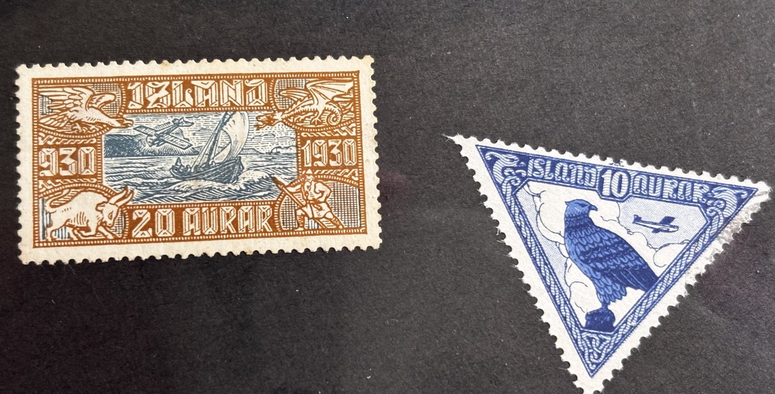 Iceland Air Mail Stamps Lot of 2 1930 MNH OG Uncancelled 20a 10a Brown Blue XF