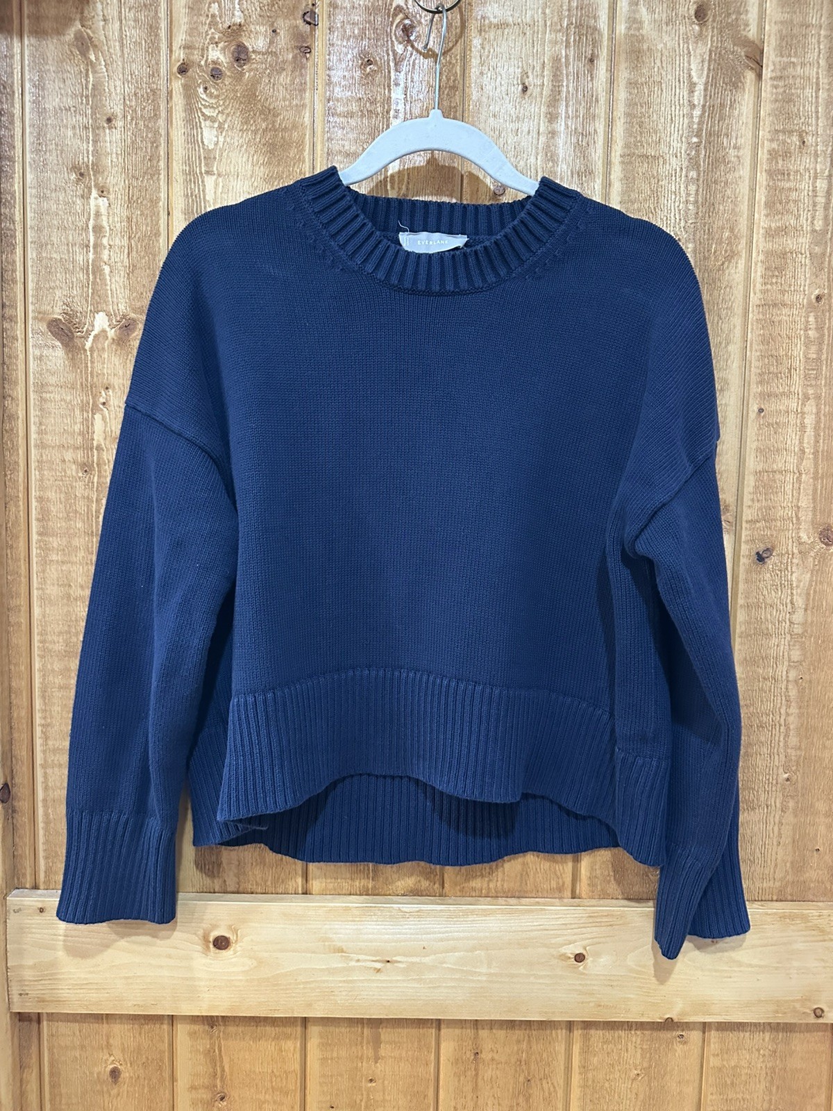 Everlane The Boxy Sweater in Everyday Cotton Navy Organic Knit Size S