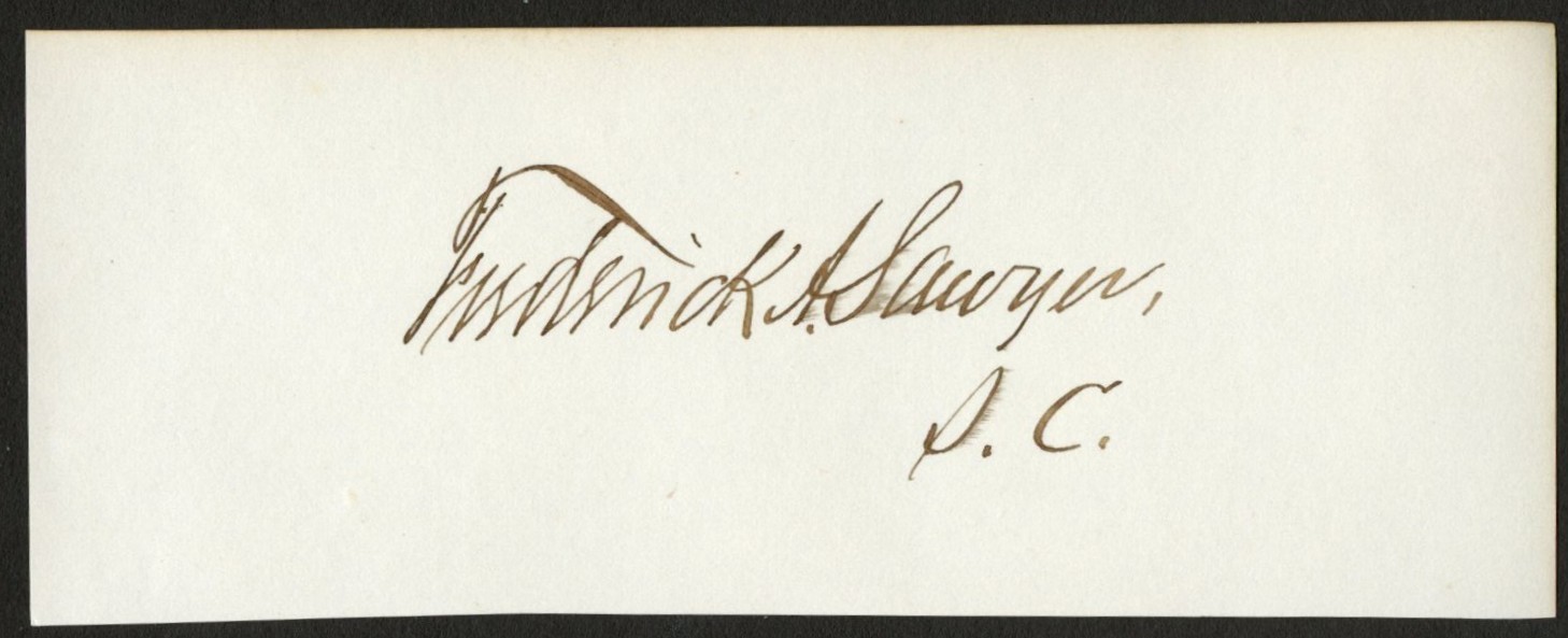 Frederick A Sawyer d1891 signed autograph 2x4 Witness Lincoln Assassination ^