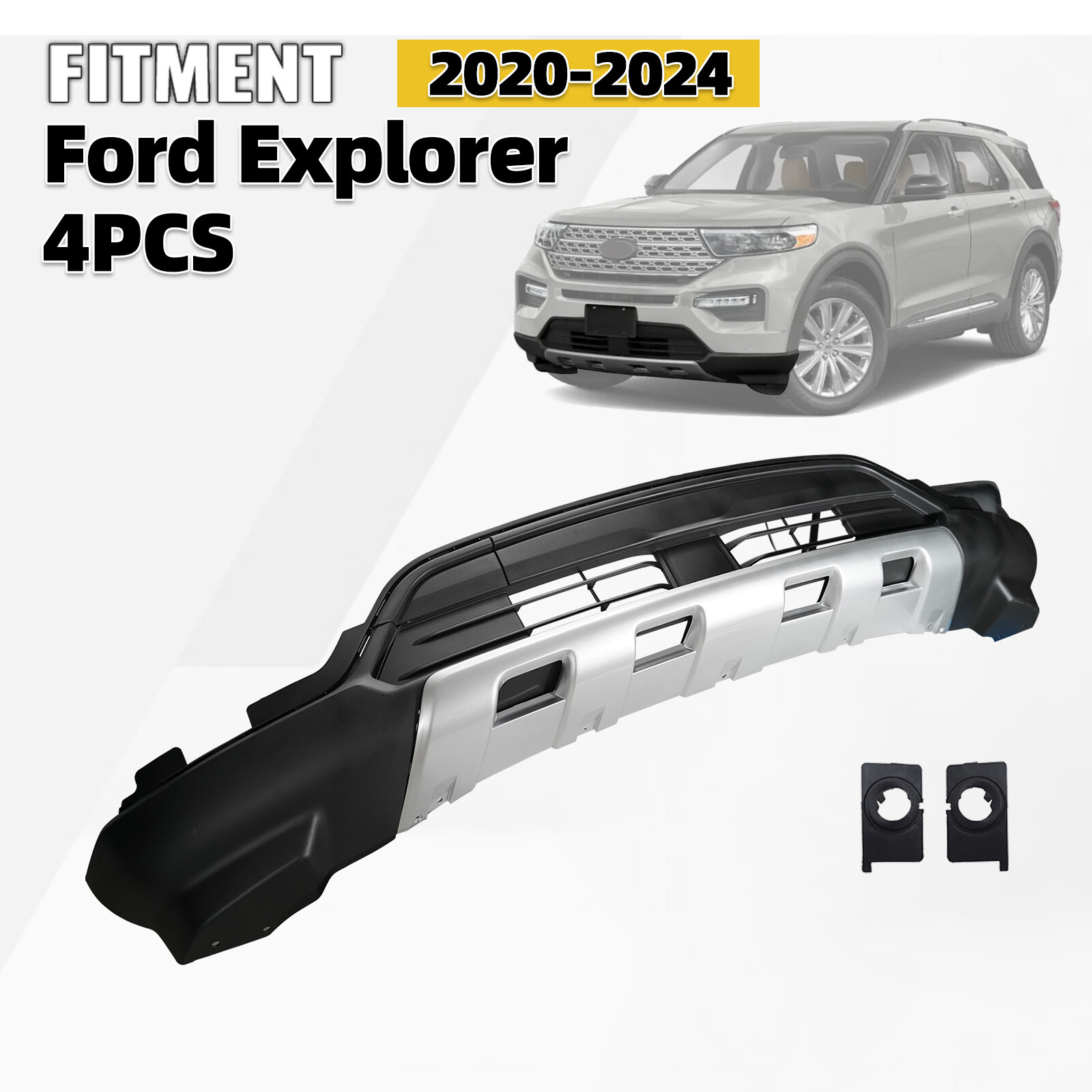 Lower Bumper Cover With Bracket & Tow Hook Cover For 2020-2024 Ford Explorer