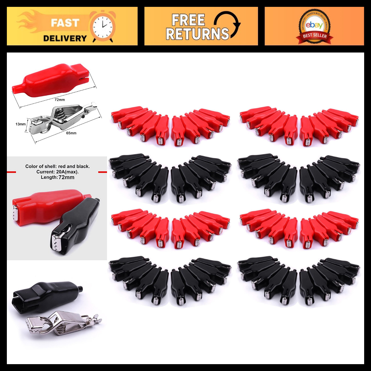 20PCS Heavy Duty Alligator Clips, 20A Insulated Spring Loaded Clamps for Testing 20PCS Heavy Duty Alligator Clips, 20A Insulated Spring Loaded Clamps for Testing