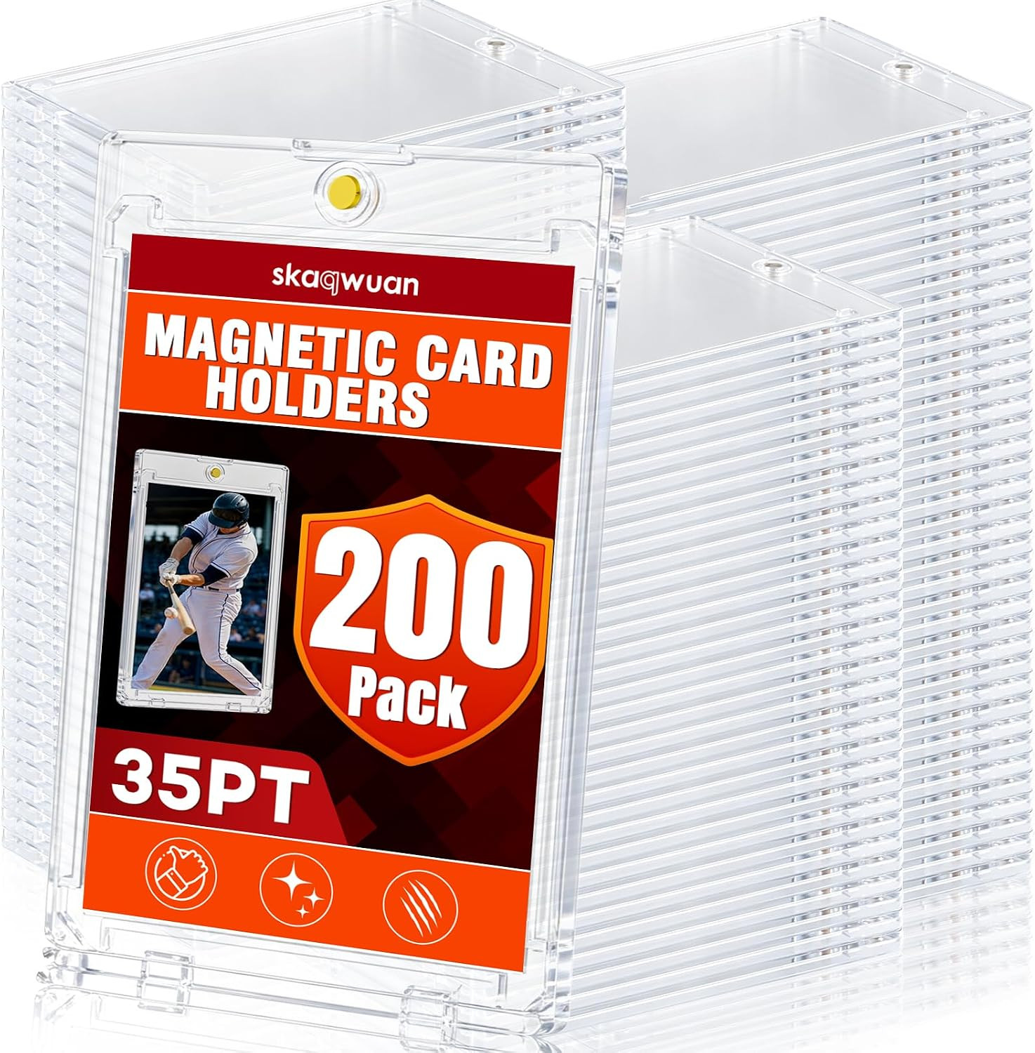 200Ct Ultra-Slim Magnetic Card Holder 35Pt, One Touch Card Case with UV Protecti