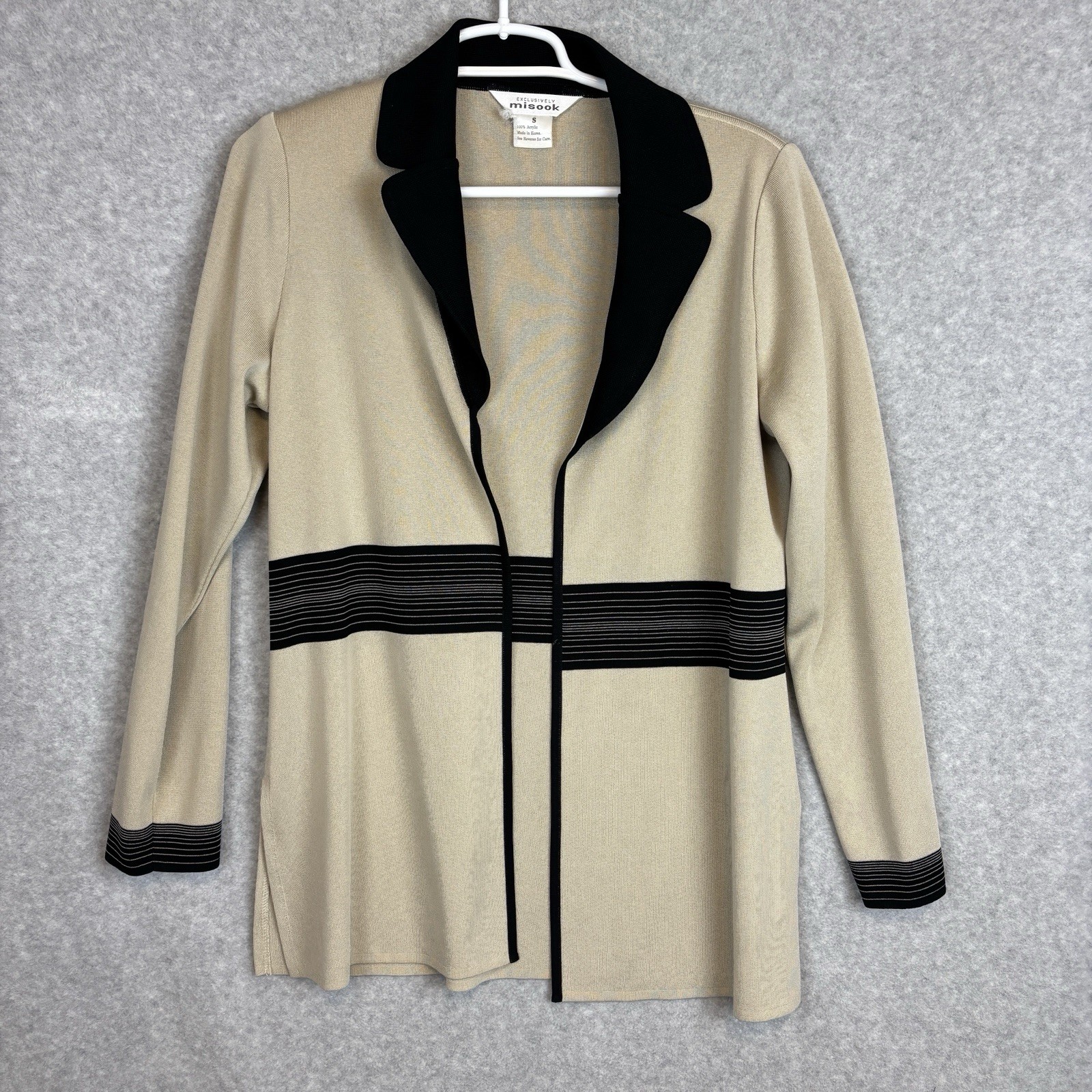 Misook Open Cardigan Jacket Sz Small Beige Color Block Knit