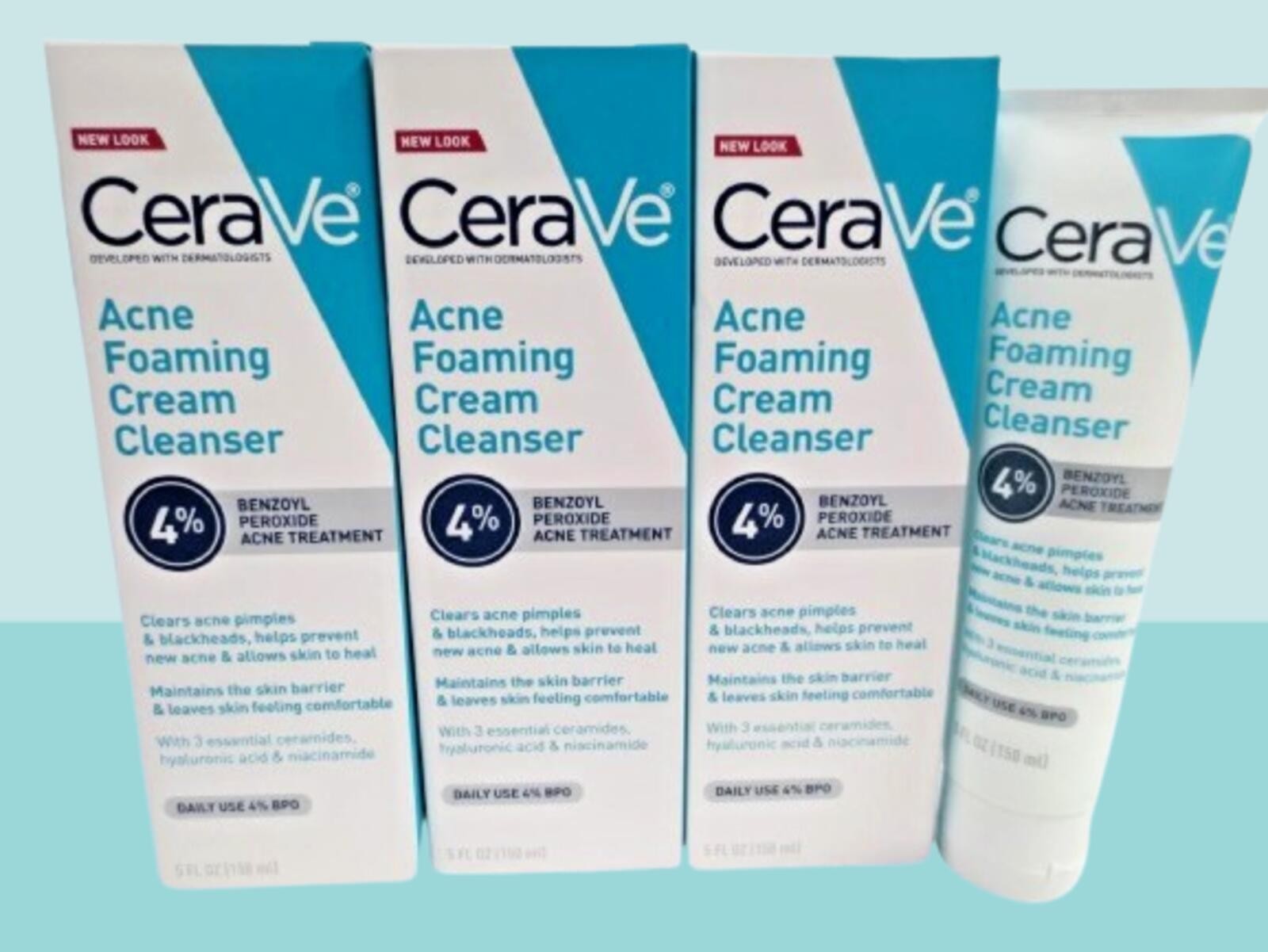 CERAVE ACNE FOAMING CREAM CLEANSER 5 OZ BOXED EXP: 2027 LOT OF 3 CERAVE ACNE FOAMING CREAM CLEANSER 5 OZ BOXED EXP: 2027 LOT OF 3