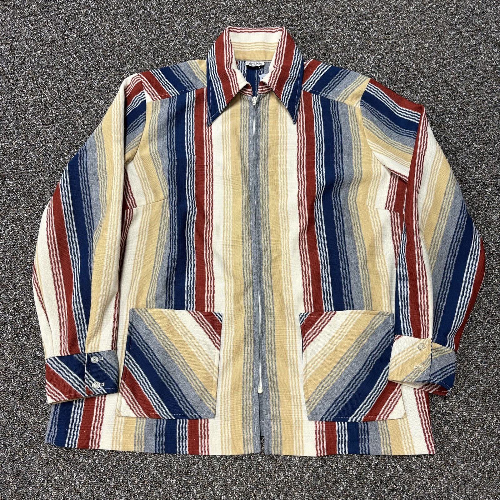 1970s Zip Up Sweater Striped Patterned Cardigain Talon Zipper Womams Large 1970s Zip Up Sweater Striped Patterned Cardigain Talon Zipper Womams Large