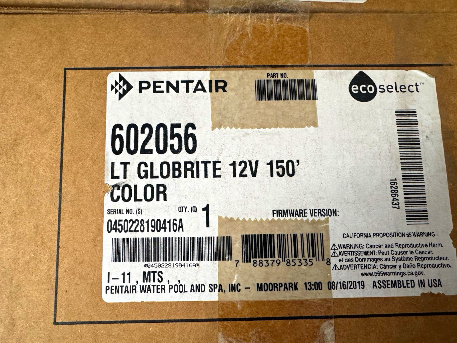 Pentair LT GloBrite 12V Color Underwater Pool/Spa Light 150\' Cord 602056
