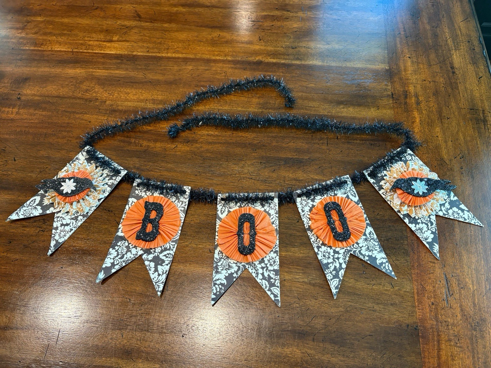 2008 Dee Foust Bethany Lowe Boo Crow Garland 7” Pendants Glittered Crows & BOO
