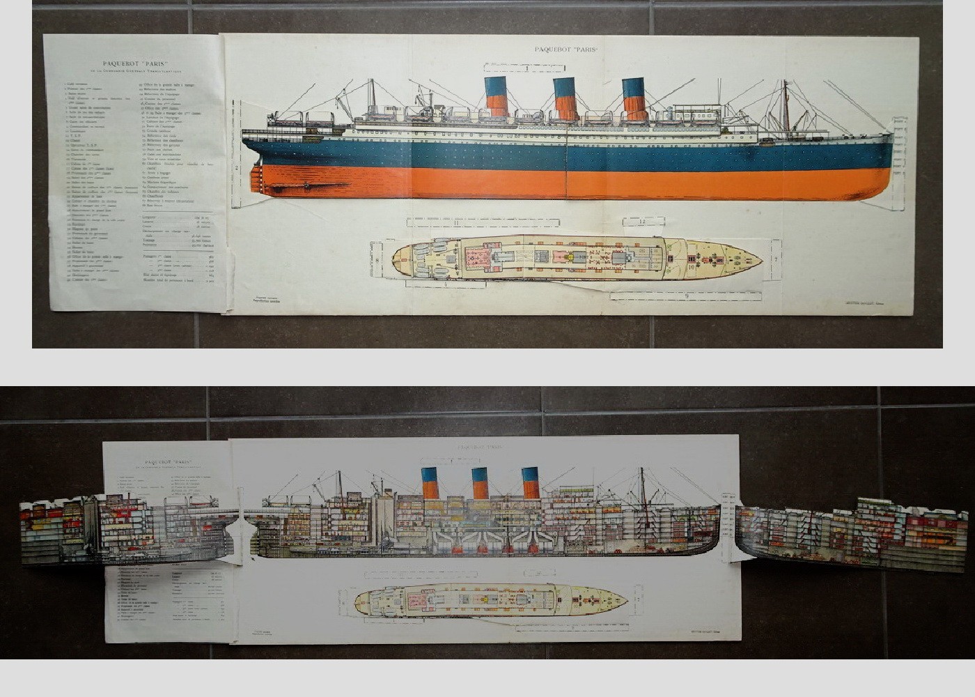 RARE – 1920s. CUTAWAY-longitudinal section- SS PARIS- FRENCH LINE very beautiful RARE – 1920s. CUTAWAY-longitudinal section- SS PARIS- FRENCH LINE very beautiful