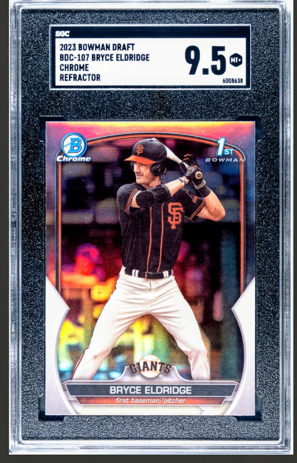 Bryce Eldridge 2023 Bowman Draft Chrome 1st Bowman Refractor SGC 9.5 Giants RC Bryce Eldridge 2023 Bowman Draft Chrome 1st Bowman Refractor SGC 9.5 Giants RC