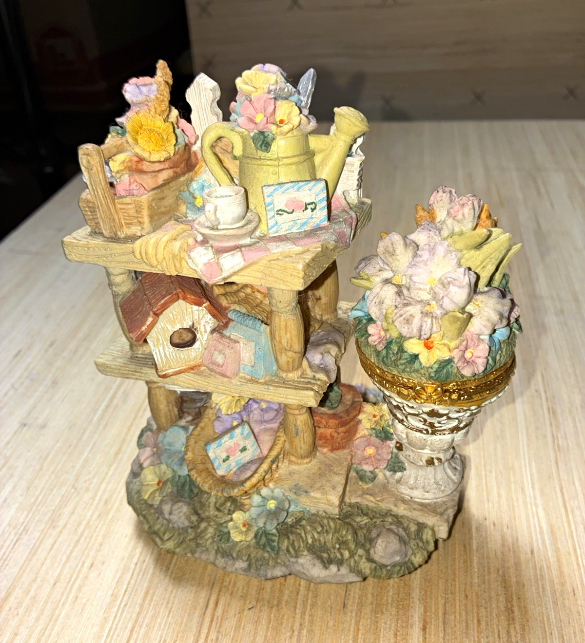 Music Box Floral Garden Trinket Box, Victorian Resin/Metal Small 5 in