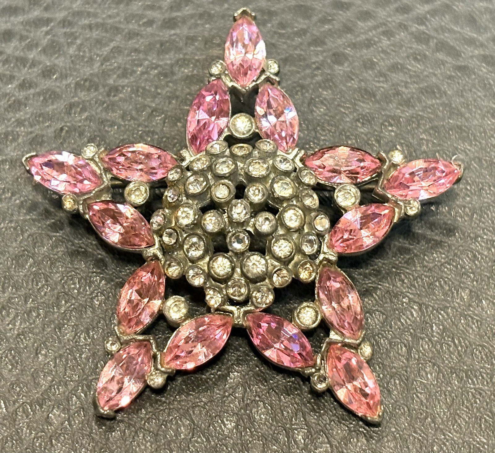 Vintage Large 2.25” Star Dome Art Deco Pink Rhinestone Pot Metal Brooch Pin Vintage Large 2.25” Star Dome Art Deco Pink Rhinestone Pot Metal Brooch Pin