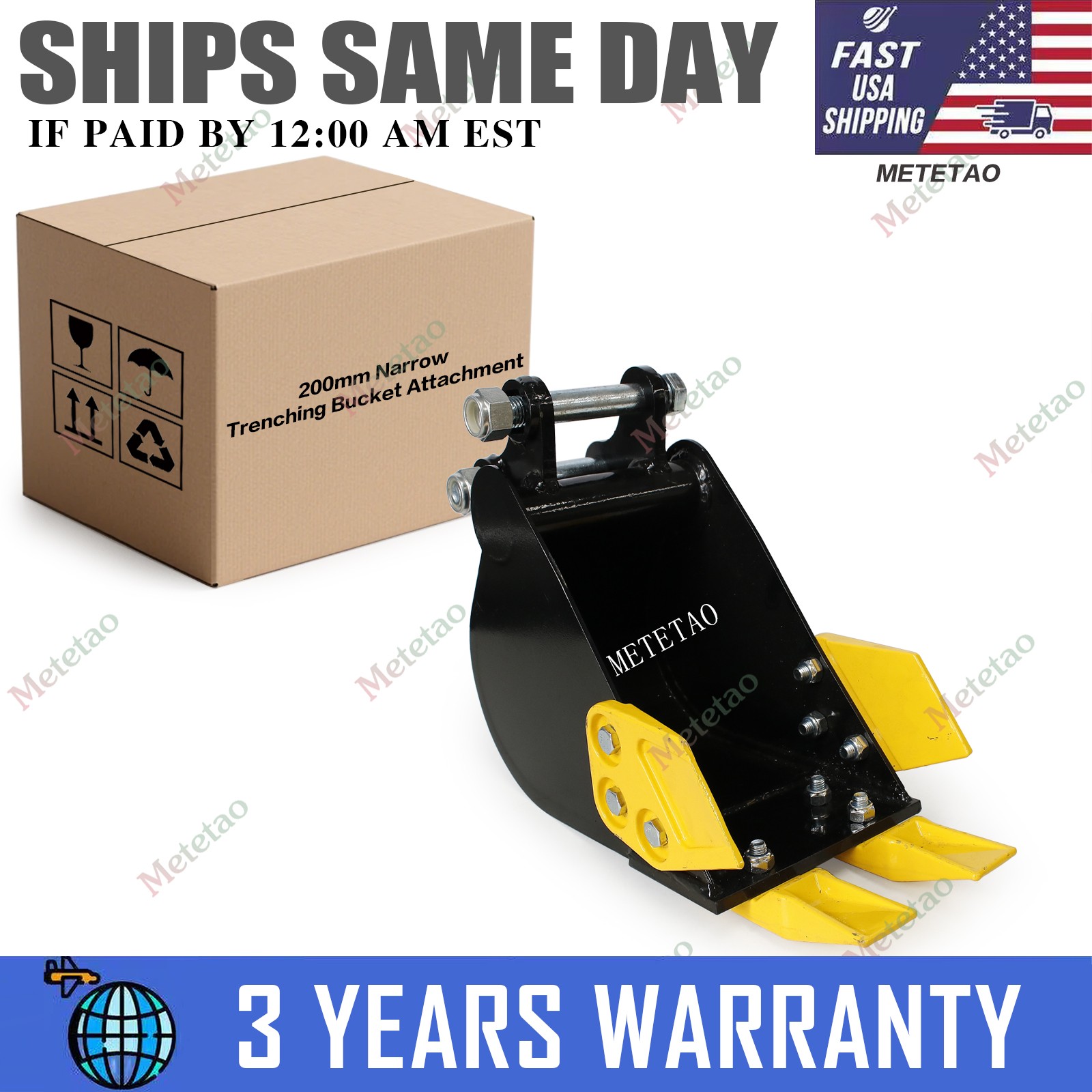 200mm Narrow Trenching Bucket Attachment Fit for 1-1.5 Ton Mini Excavators