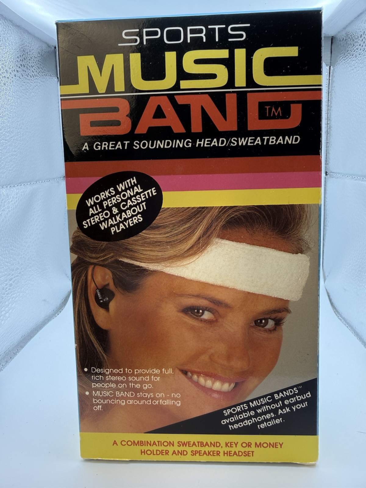 Vintage 1980s Sports Music Band Headset Sweatband Retro Running White NIB